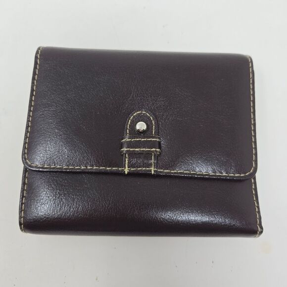 BUXTON Leather Trifold Kiss Lock Leather Wallet NOS Deep Chestnut Brown - Picture 1 of 11